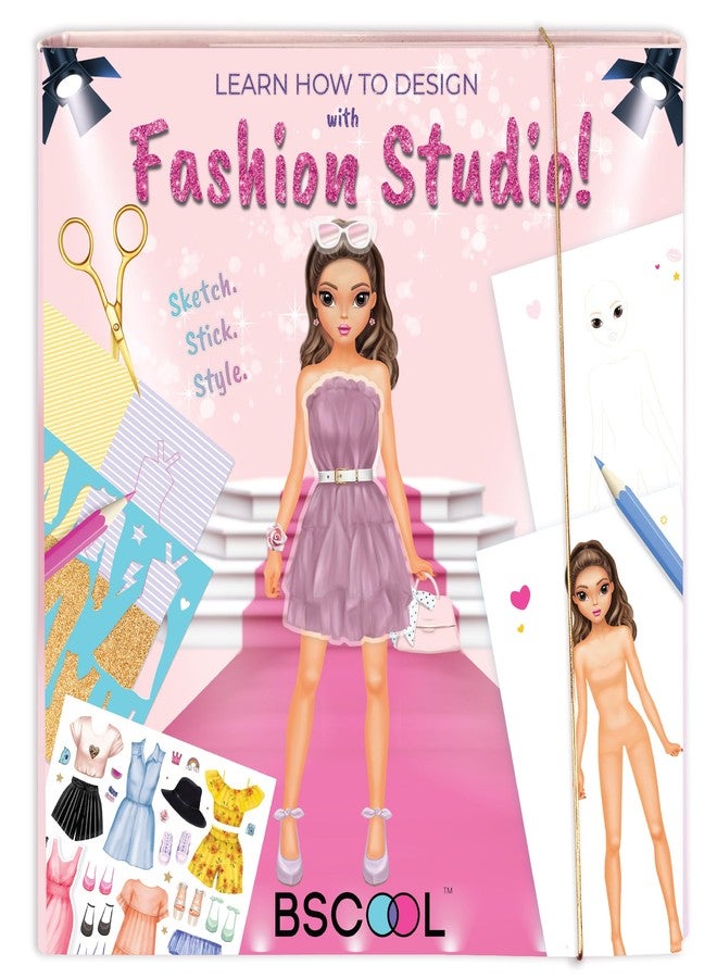 BSCOOL Fashion Studio Dress Up, Drawing, Coloring. Little Designer Creativity Book for Kids 4 and Up with Stickers, Stencils, Textures - Creative Fashion Design Sketchbook for Girls. Christmas Gift - Image 1